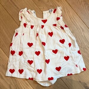 Petit Bateau White Baby Dress with Red Hearts